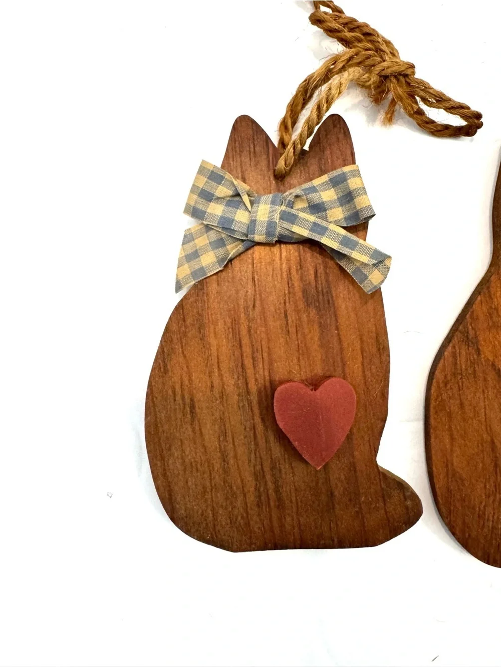 Set of 3 Vintage Wooden Country Cat Cutouts Hanging Ornaments Primitive Kitten